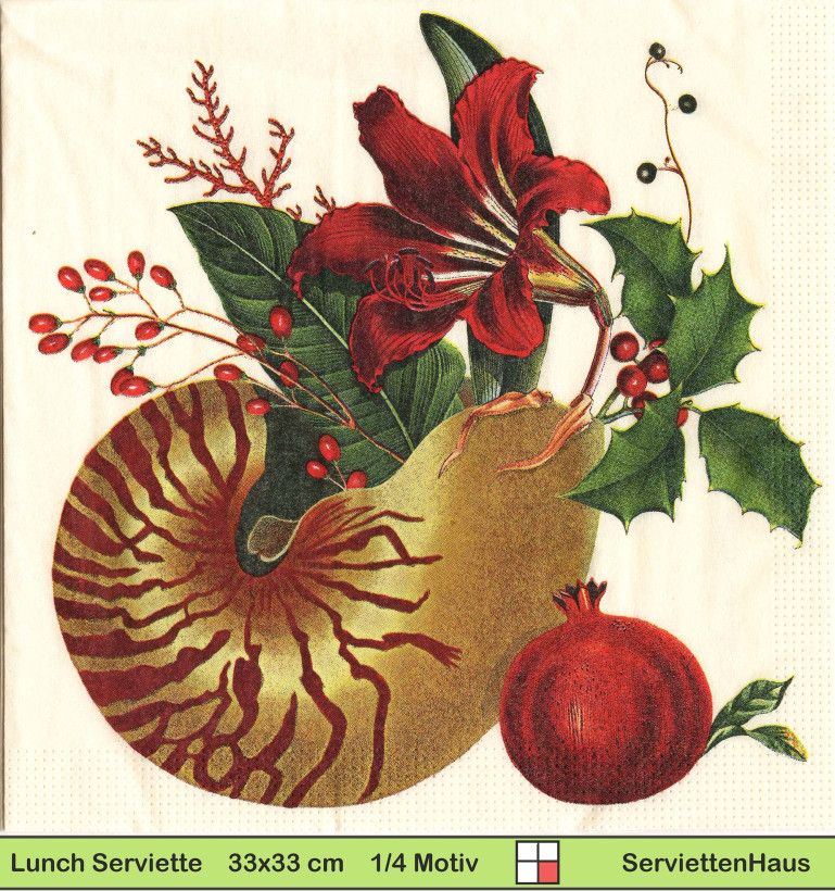 Granatapfel Amaryllis Schneckenhaus Beeren - 1 Paket mit 20 Servietten